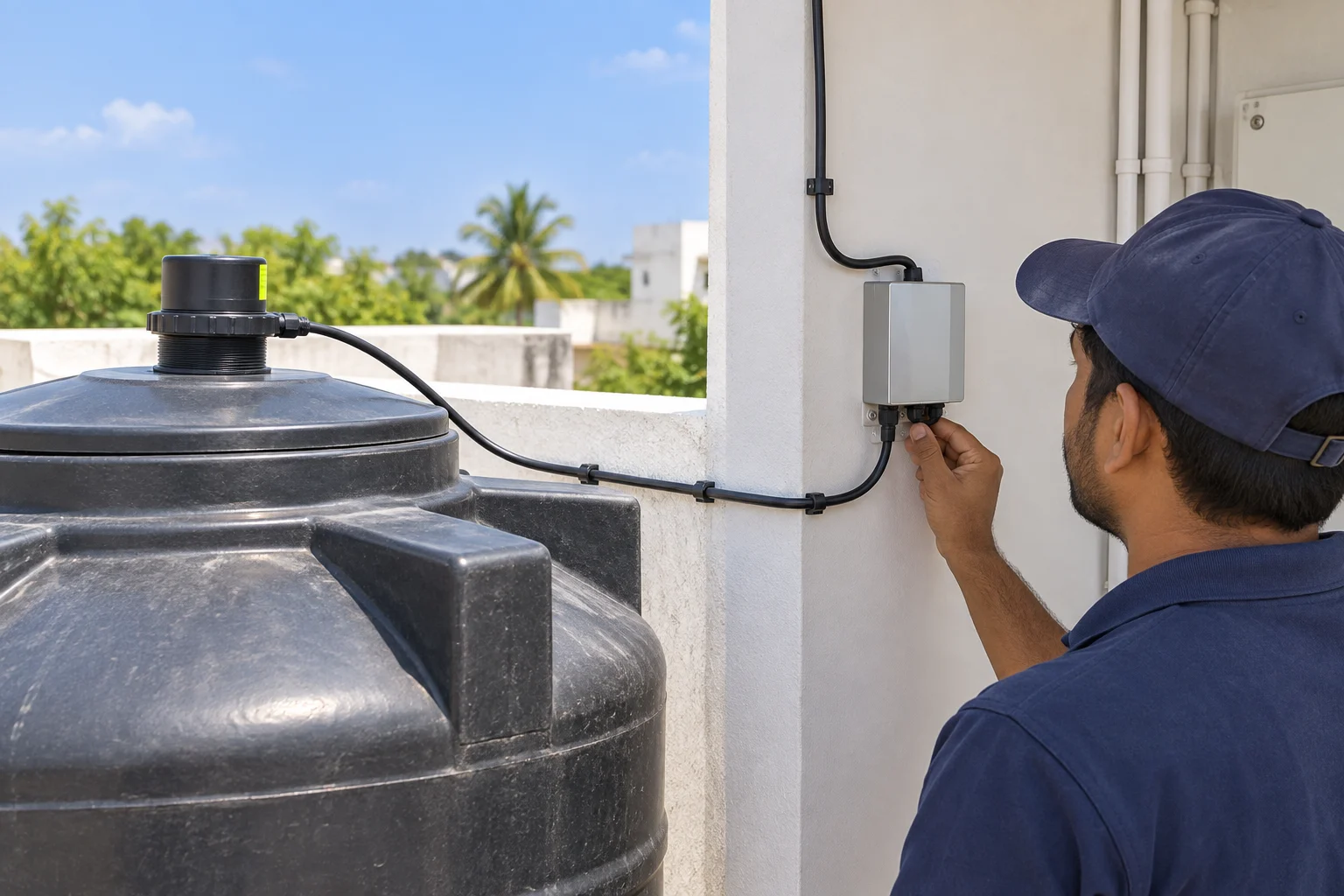 A technician connecting one UE3003 sensor to an indoor HK301 module